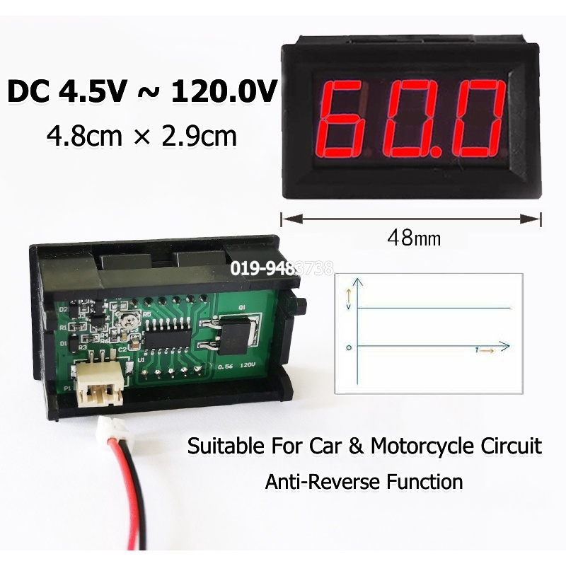 Led Battery Display Meter Car Motorcycle Electric Bicycle Dc V V V V V V Mini