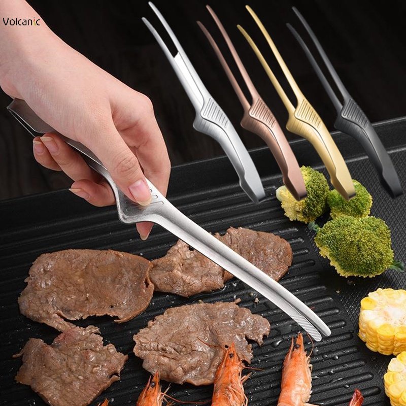 Multipurpose BBQ Food Tongs Korean Antislip Barbecue Clips Stainless Steel Grill Cooking Chief