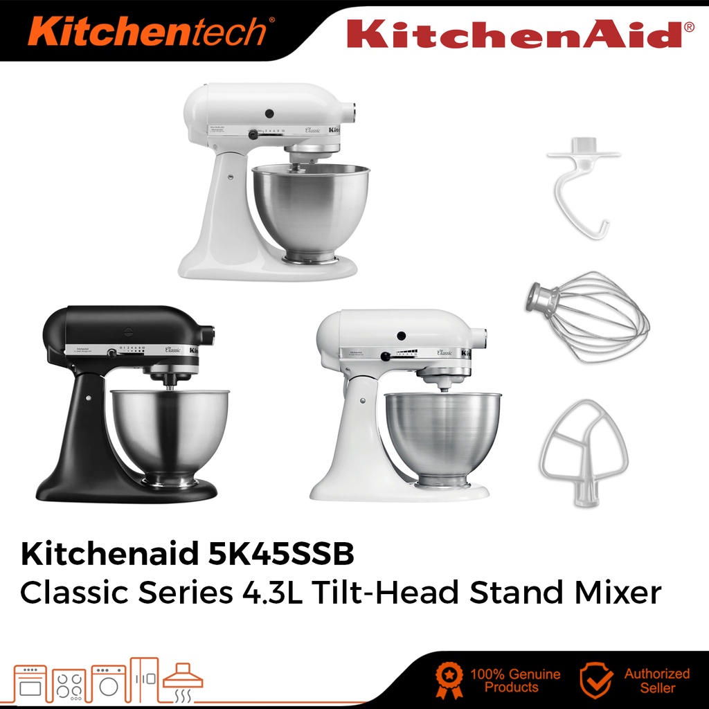 KitchenAid Classic Series 4.3L TiltHead Stand Mixer 5K45SSB (White