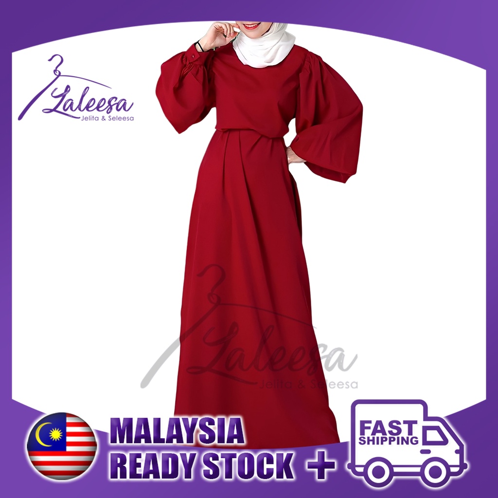 Laleesa Ld245255 Vintage Solid Puff Sleeve Long Dress Muslimah Dress Women Dress Jubah Muslimah 6819