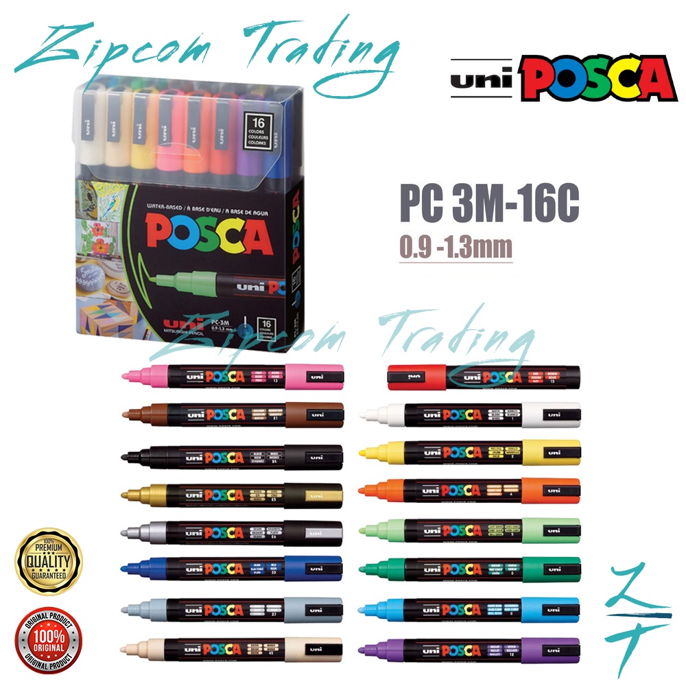 UNI POSCA Water Based Paint Marker Set ( PC-3M 8C & 16C / PC-3MS 8C ...