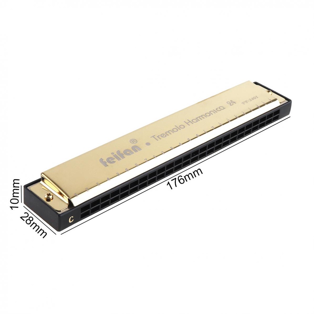 24 Holes 8K Titanium Harmonica Tremolo Tone KeyC Harp Mouth Organ ...