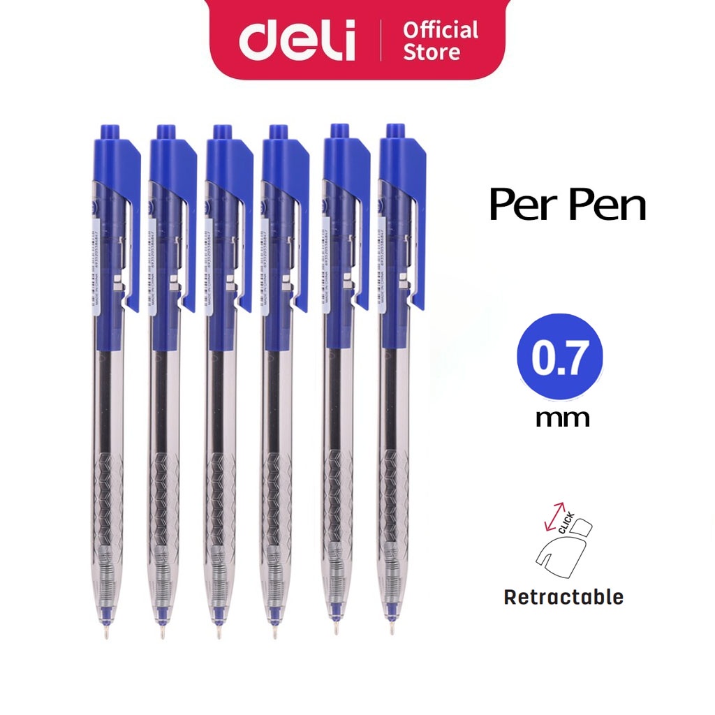 Deli Pen EQ01330 Ballpoint Pen Blue Retractable Mini Tip (0.7mm/Pen ...