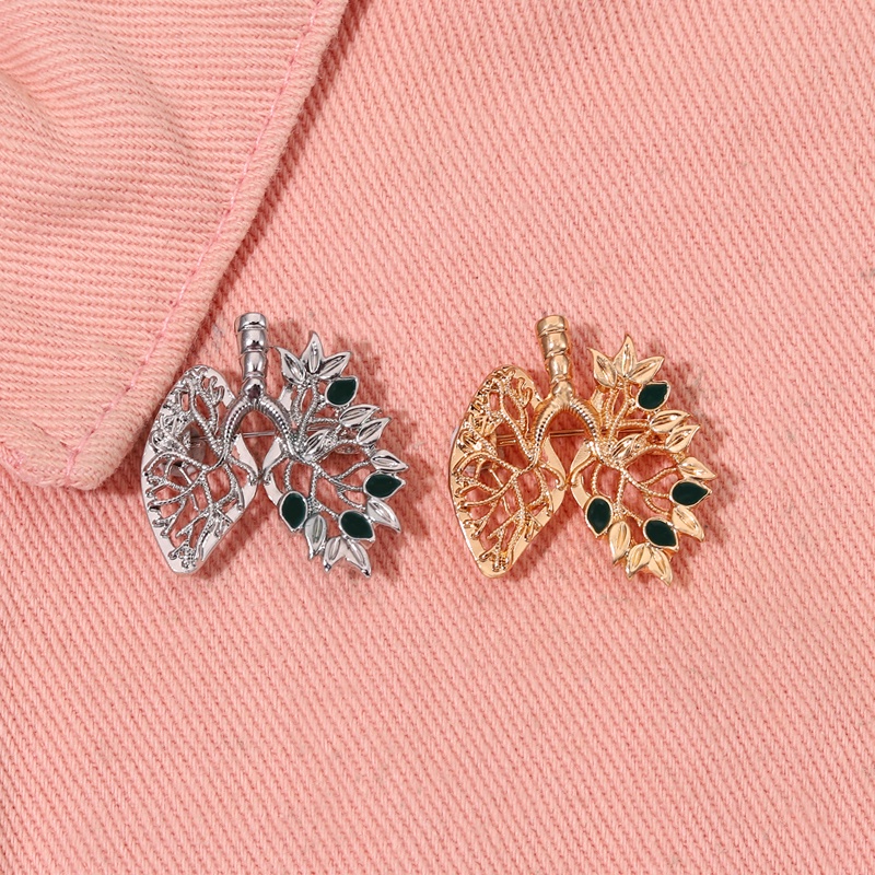 Medical Lung Lapel Brooch Pin Novelty Floral Lungs Silver Plated Brooch