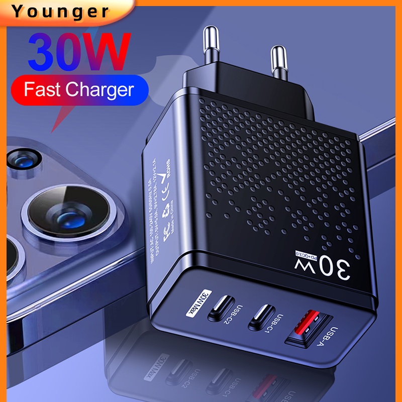 30w Usb2pd Type C Mobile Phone Charger 5v 24a Fast Charging Adapter Multi Port Useuuk Plug 4110