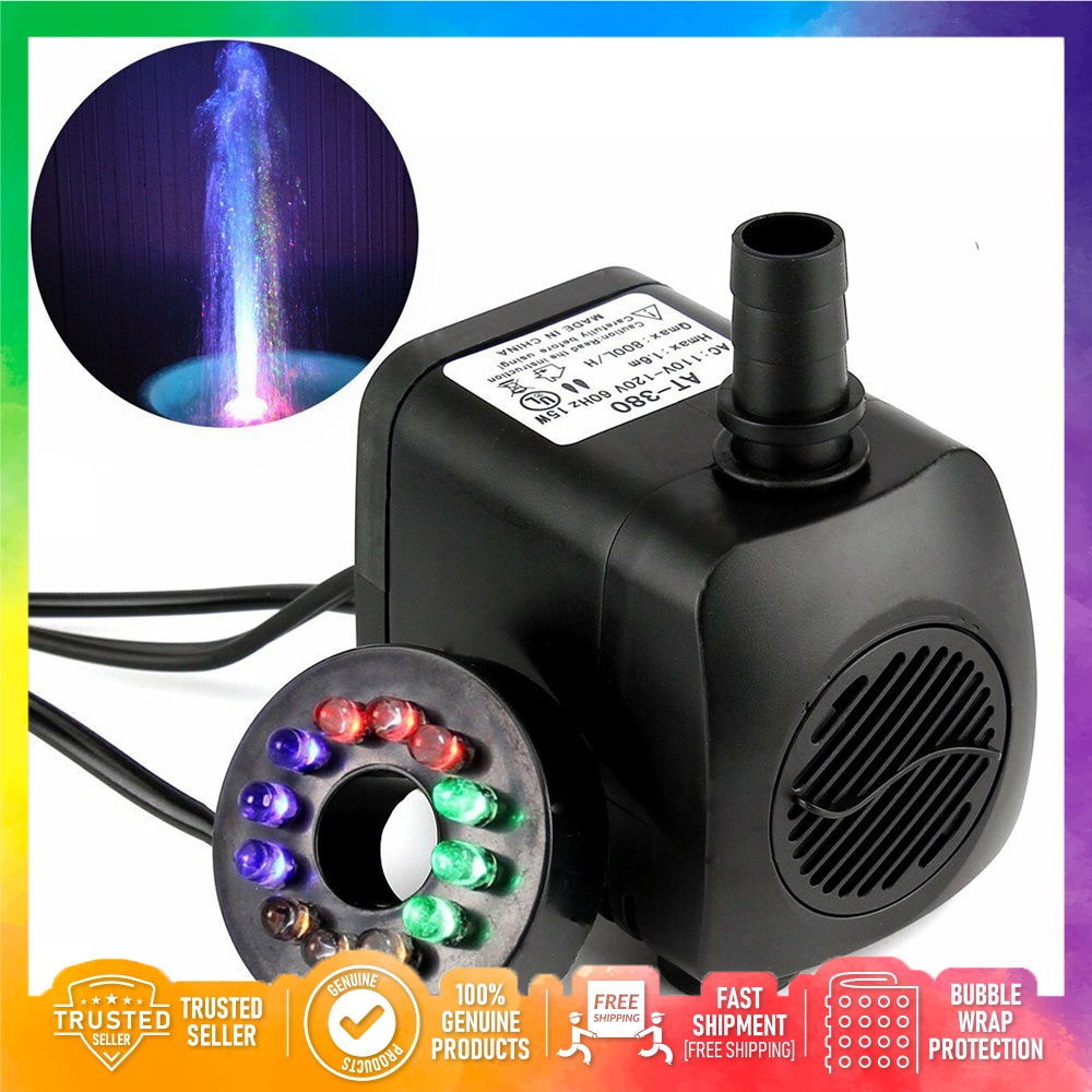 15W 700L/H Submersible Water Pump with 12 LED Lights Mini Submerged