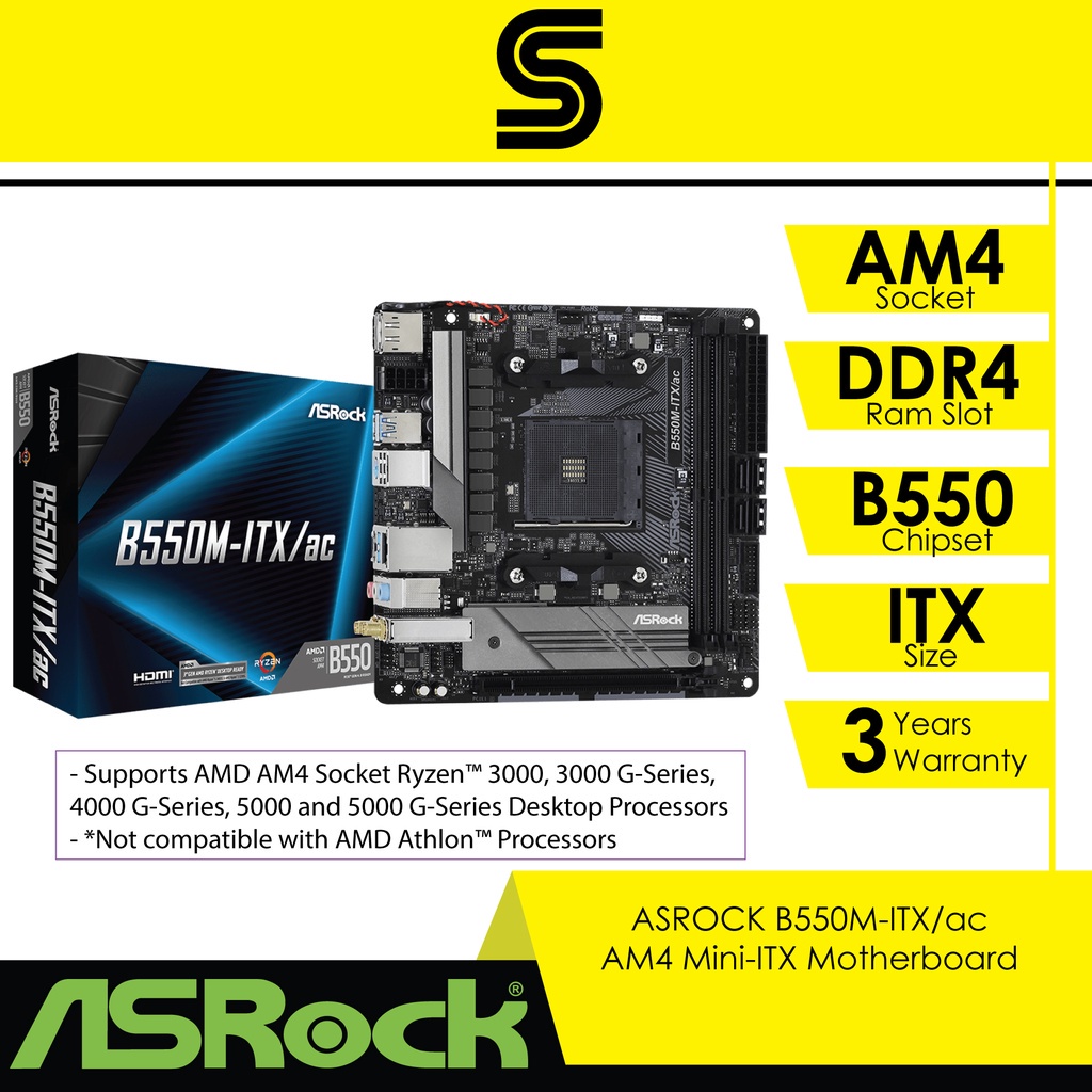 ASRock B550M-ITX/AC AM4 Mini ITX AMD Motherboard 