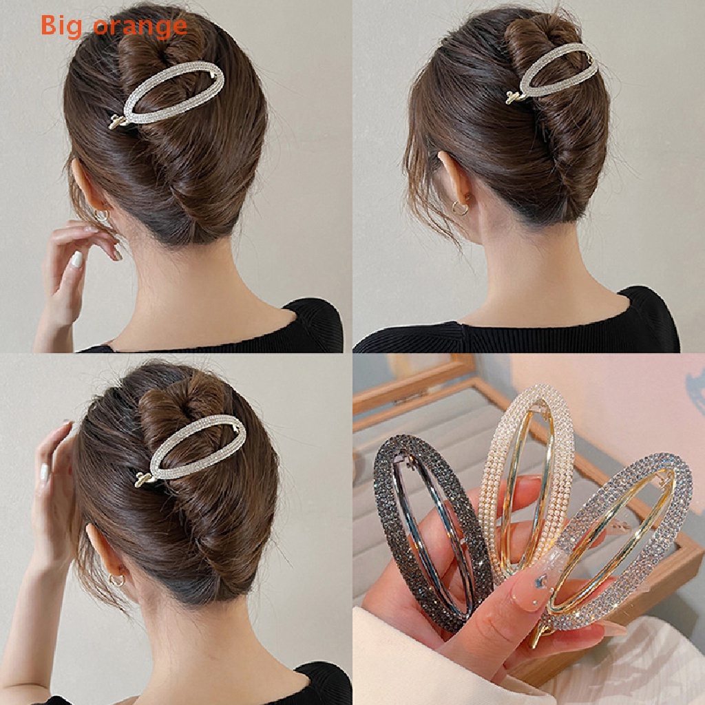 [Big orange] Fashion Frog Buckle Hair Clip Rhinestone Pearls Hairpin