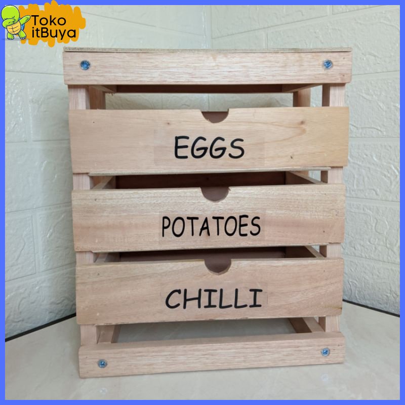 KAYU Modern 3wood Stacking Drawer Onion Rack For Minimalist Kitchen