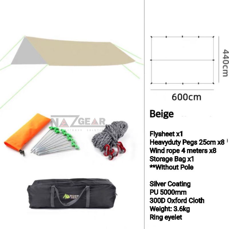Lightweight Flysheet 4. 4x6 PU5000 WITHOUT POLE flysheet black Camping
