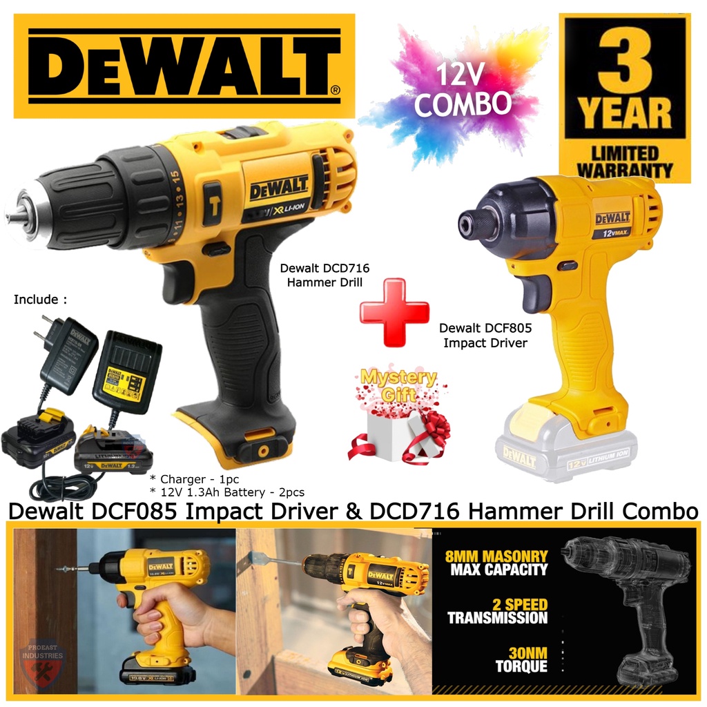 Dewalt DCD716 Hammer Drill & DCF805 Impact Driver 12V Combo | Shopee ...