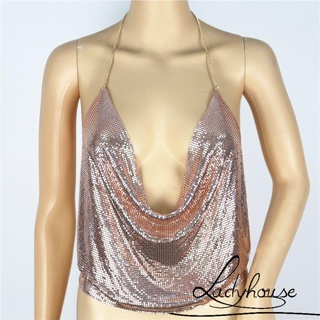 Backless Halter Sling with Metal Sequins - One Size / Silver
