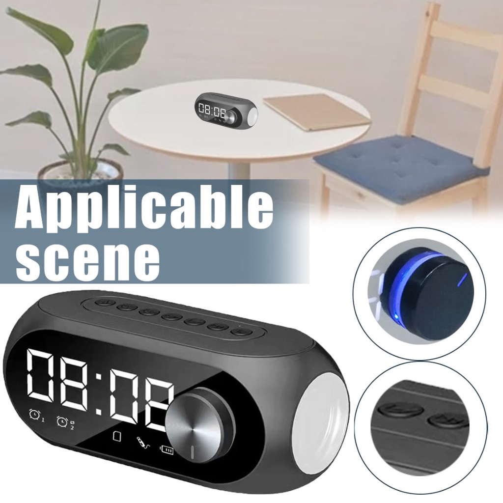Modern Digital Alarm Clock Wireless FM Radio Rechargeable LED Mirror