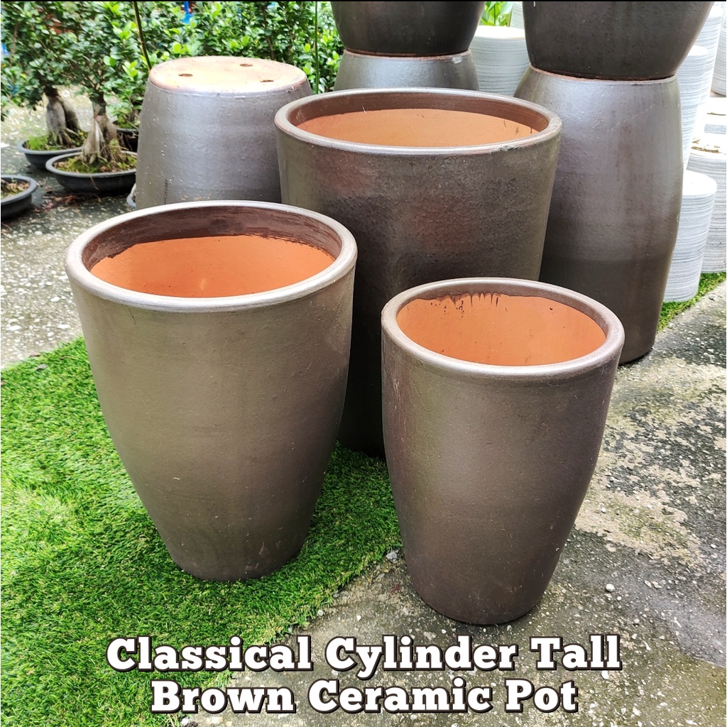 Gps Green Plant Society Xtra Large Classical Tall Brown Ceramic Pot Sakai