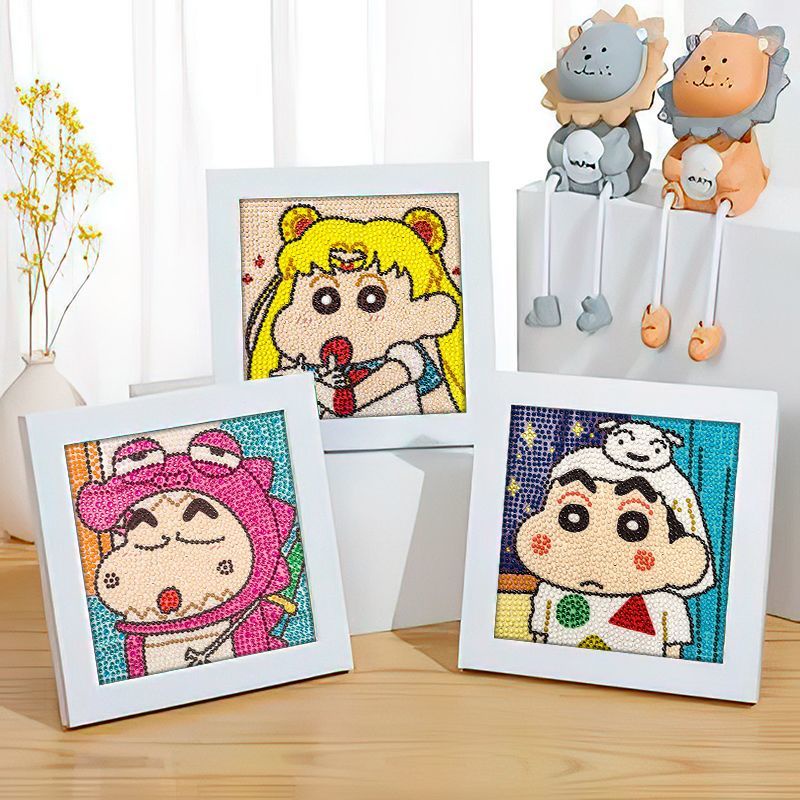 蜡笔小新 diy钻石画带框儿童手工制作粘贴玩具卡通可爱钻石贴画满Sticker diamond DIY educational toy ...