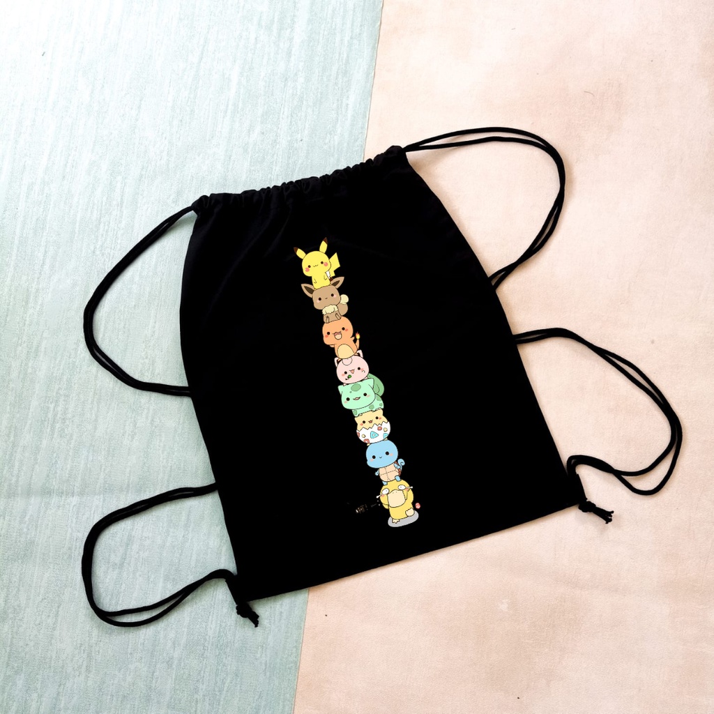 Totebag / Stringbag Drawstring backpack tote bag Pokemon Chibi stacked ...