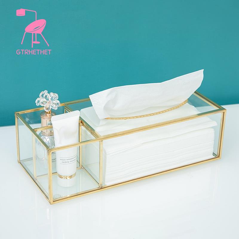 Gold Tissue Box Rectangular Clear Glass Paper Tissue Box for Home ...