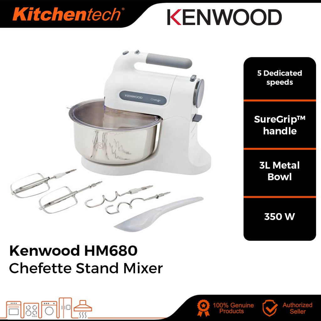 Kenwood Hand Mixer HM680 Chefette Metal Bowl 350w White / Kenwood Hand