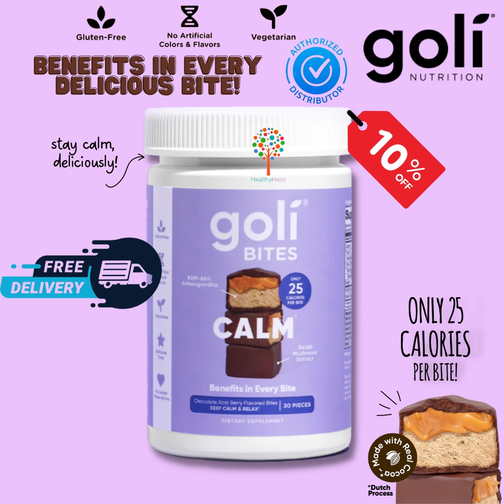 GOLI BITES Calm Ashwagandha Bites 30's - Milk Chocolate Acai Berry with ...