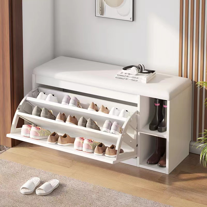 [Clear Inventory] Wooden Shoe Stool Cabinet with Cushion Storage Modern ...