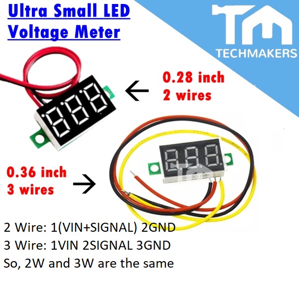 0.28/0.36 inch 2.5V ~ 30V Ultra Small LED Voltage Meter Mini DC Digital Display Adjustable Line Wire Battery Voltmeter