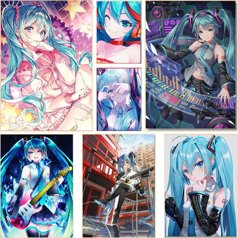 Japanese Anime Singer Miku Poster Print Comics Canvas Painting Cartoon ...
