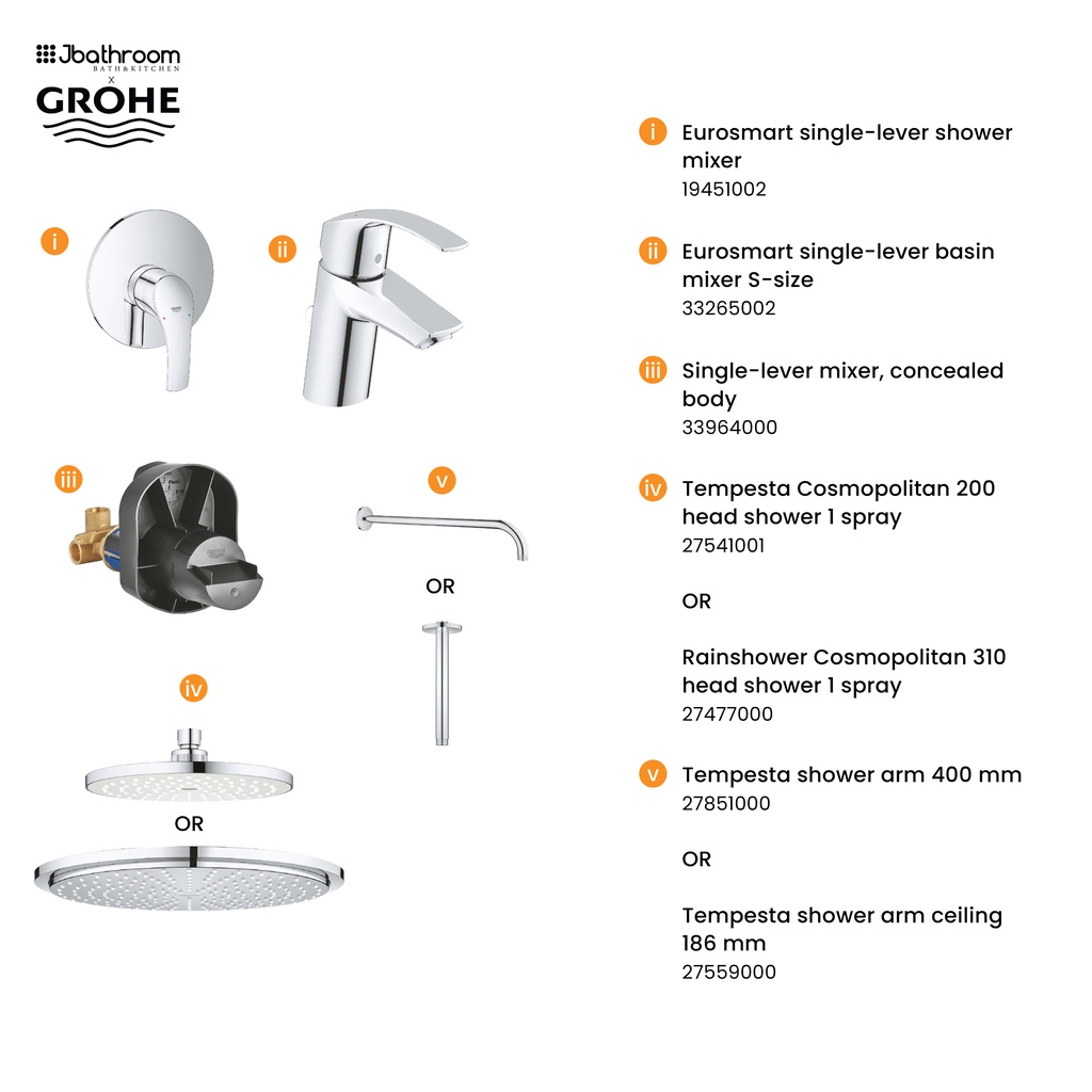 GROHE Eurosmart concealed package with head shower 4 | Shopee Malaysia