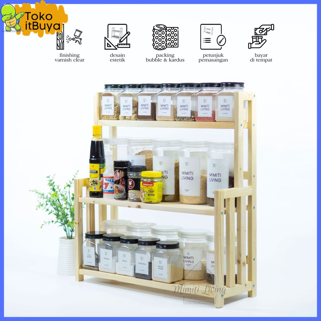 KAYU Estetic Seasoning Rack / Wooden Kitchen Spice Rack 3 Stacking