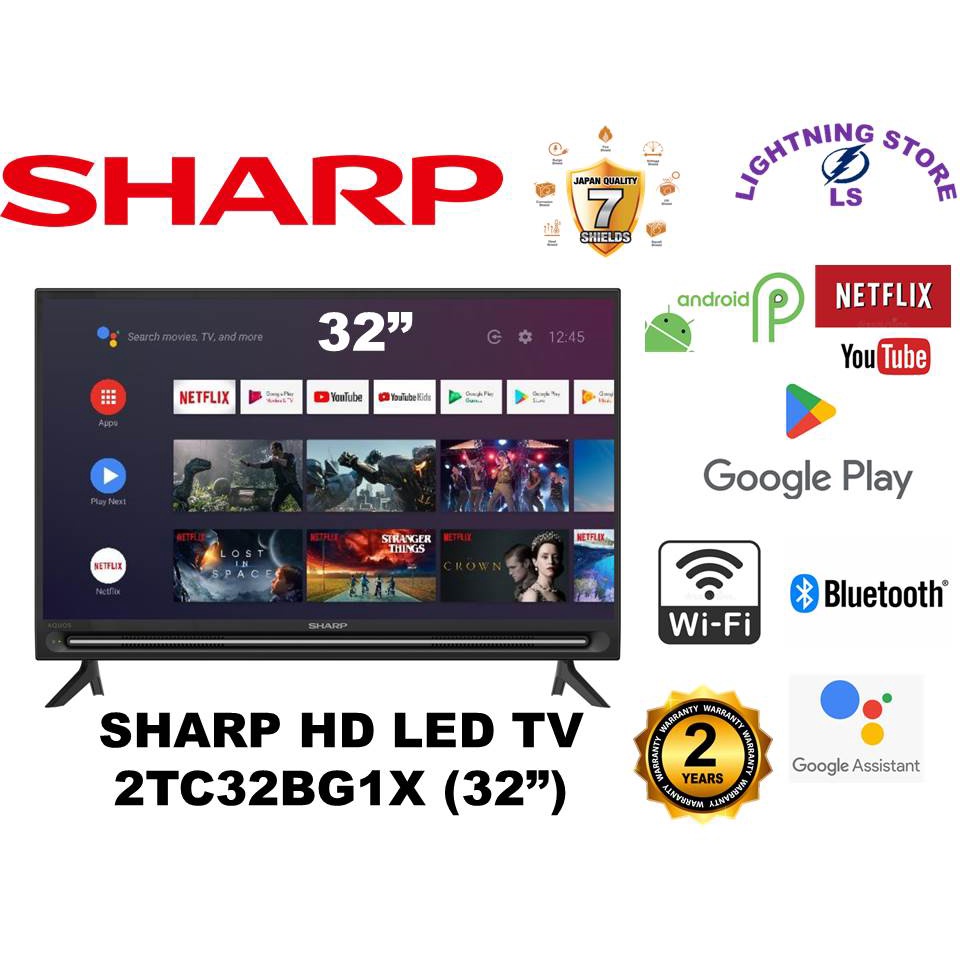 Sharp HD Ready Android LED TV with DVBT2 (32") 2TC32BG1X (YOUTUBE