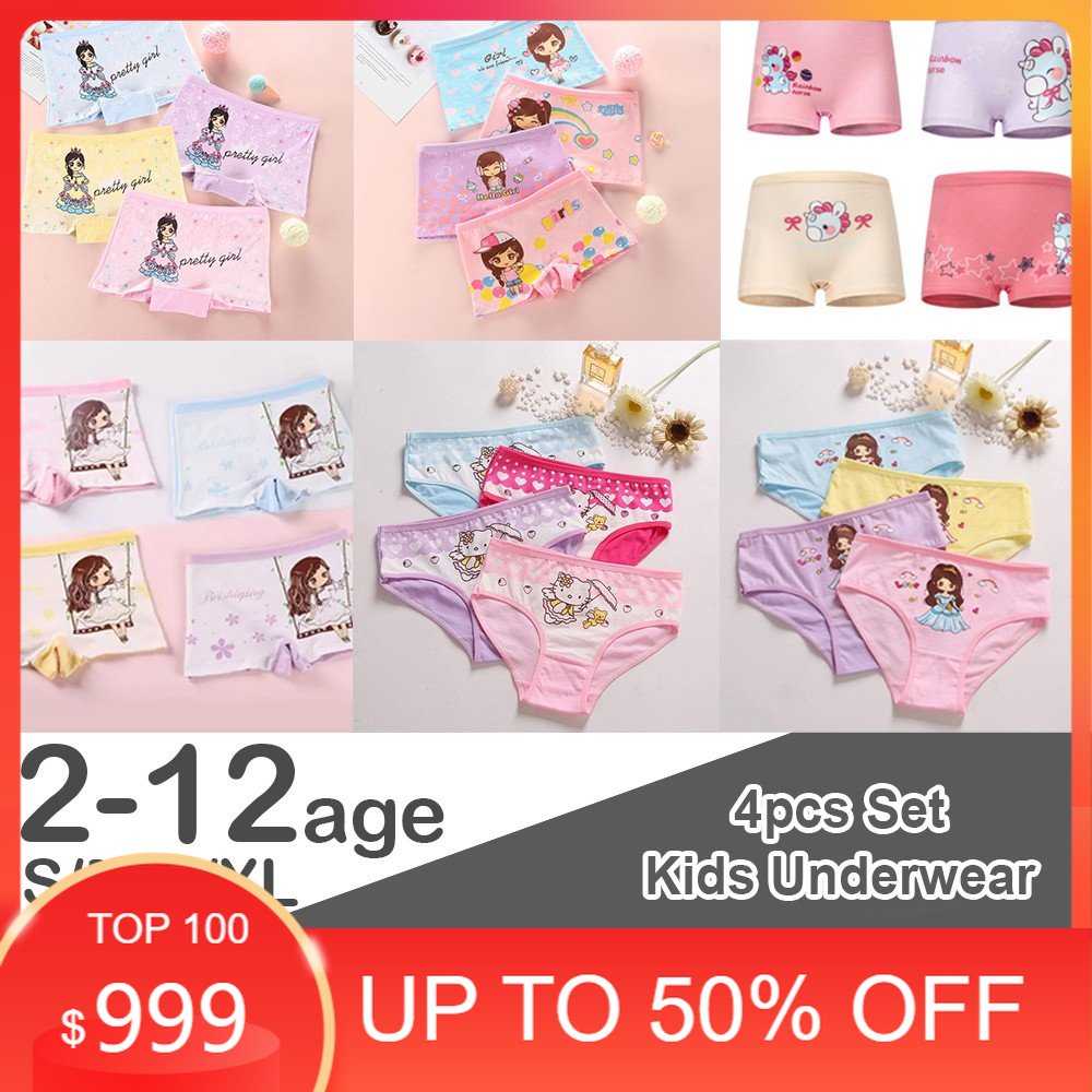 [Ready Stocks] 4pcs/pack Kids Girls Underwear/Panties 100% Cotton Cute  Cartoon