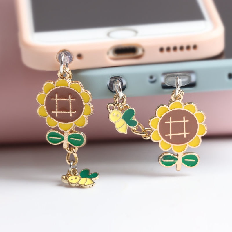 Mobile Phone Anti-Dust Plug Cute Sunflower Bee Small Bell Charging
