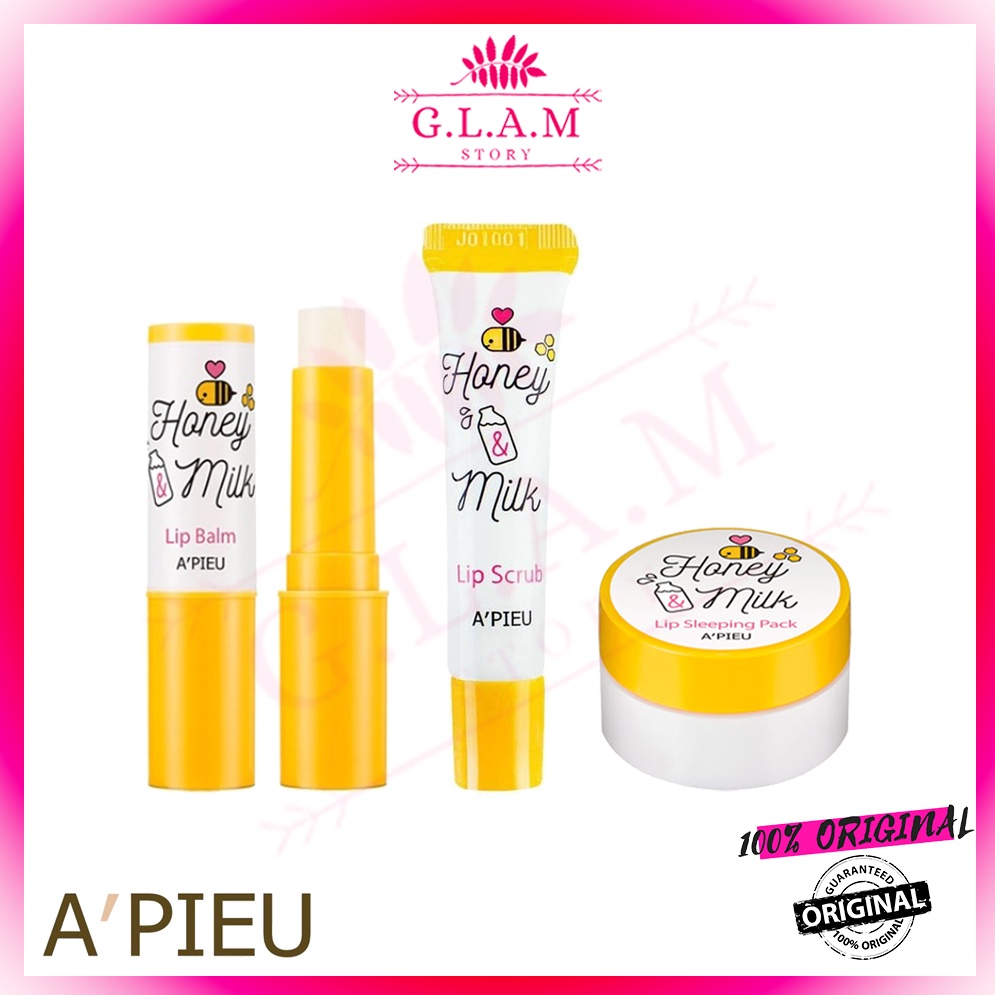 APIEU Honey & Milk Lip Scrub 8ml / Lip Balm 3.3g / Lip Sleeping Pack 6