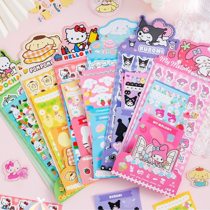 6 Sheets/set Cute Sanrio Stickers set Cinnamoroll Gooka Decorative ...