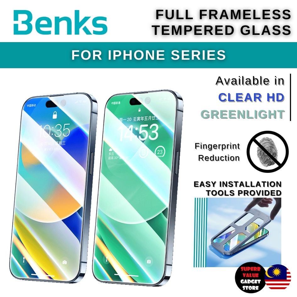 BENKS KR Clear Anti Blueray Greenlight Tempered Glass Screen Protector For iphone 14 Plus 13 12