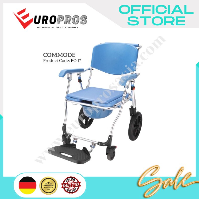 [EUROPROS EC17] Foldable Commode Toilet Chair with Wheels Portable Kerusi Tandas Pesakit