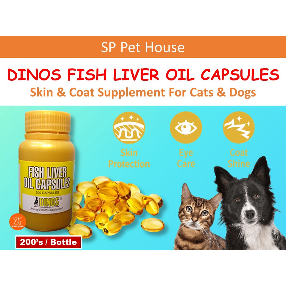 Dinos Fish Liver Oil Capsules for Cats & Dogs 200 Capsules / Vitamin
