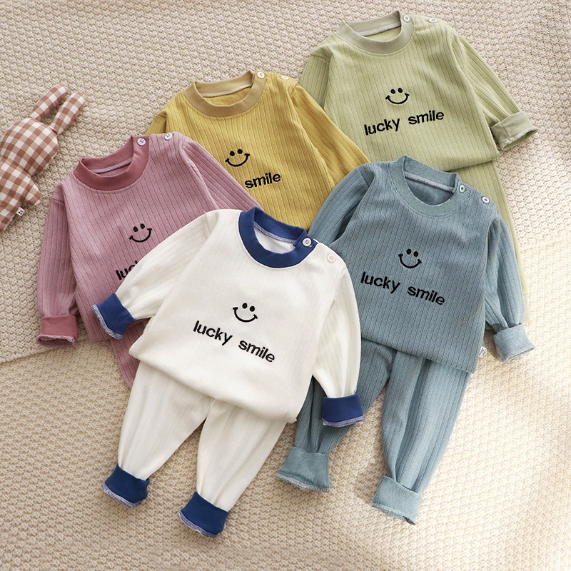 0-15Years Pajamas for Kids Double Cotton Jacquard Keep Warm Lucky Smile ...