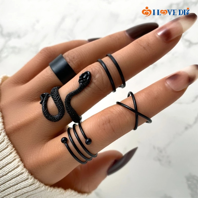 5 Pcs/ Set Geometric Snake Cross Helix Rings/ Personality Irregular ...