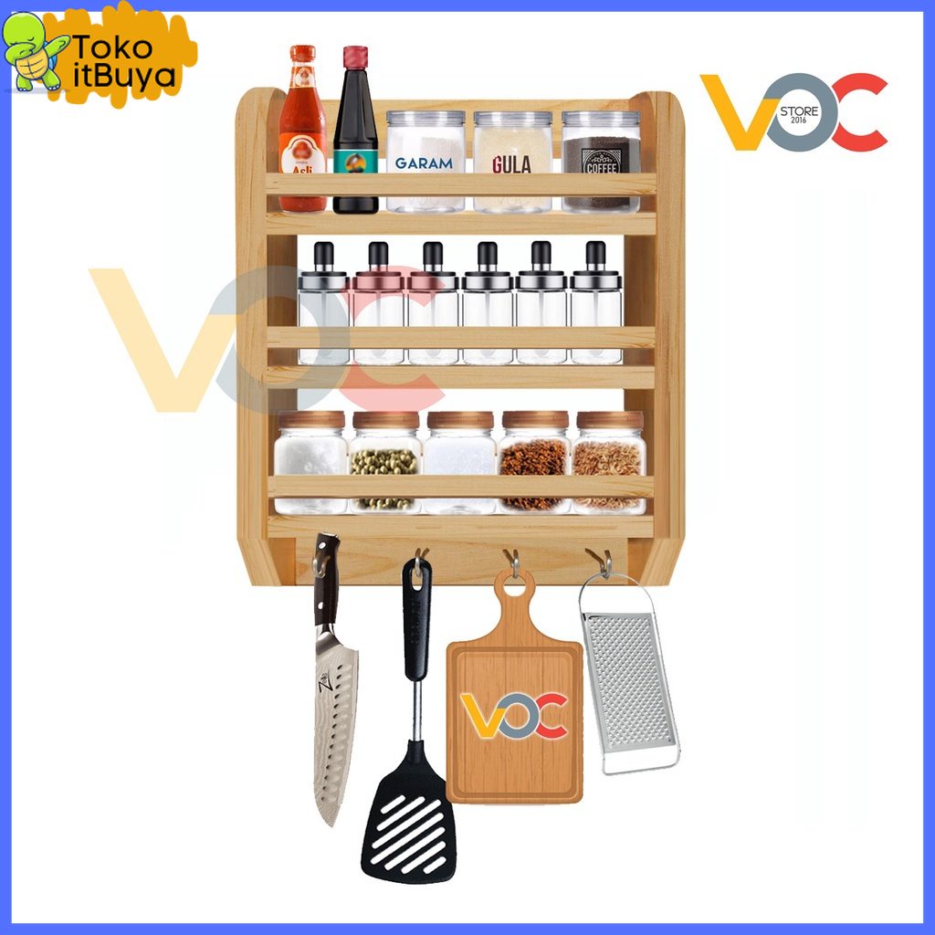 KAYU Kitchen Spice Rack Spice Rack Wooden Kitchen Storage Rack | Shopee ...
