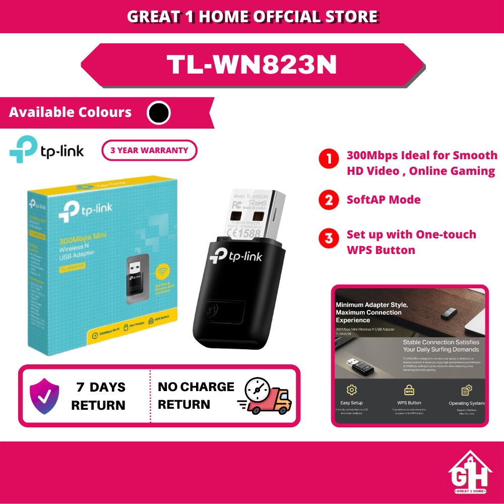 TPLINK TLWN821N / TLWN823N 300MBPS WIRELESS N USB ADAPTER WITH WPS