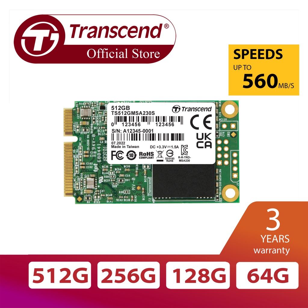 Transcend MSA230S MSATA SSD 3D NAND (128GB/256GB/512GB) | Shopee Malaysia