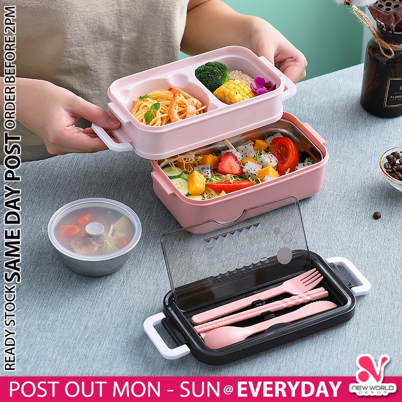 𝗙𝗥𝗘𝗘 𝗖𝗨𝗧𝗟𝗘𝗥𝗬 》 Portable Double Layer Bento Lunch Box BPA Free Large ...