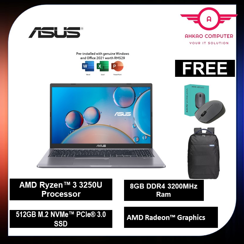 Asus M515D-AEJ1587WS 15.6'' FHD Laptop Slate Grey ( Ryzen 3 3250U, 8GB ...