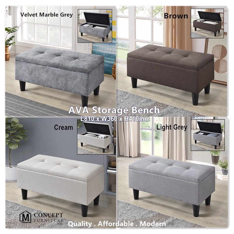 M CONCEPT AVA Storage Bench Chair Color Velvet Mable Grey/Light Grey