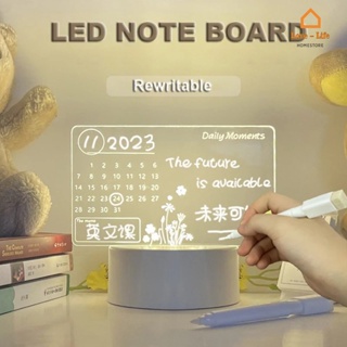 Acrylic Dry Erase Message Board LED Memo Night Light W/ Marker, Warm Light  LED Light up Clear Writing Board 