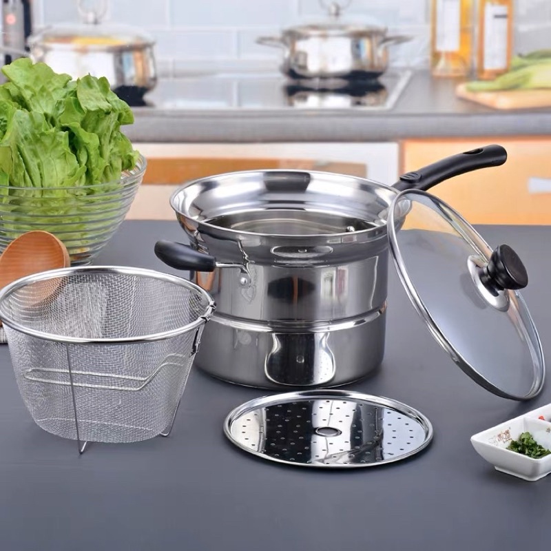 Indoline - Long Handle STAINLESS Noodle Pan- DEEP FRYER 3IN1 Steamed ...