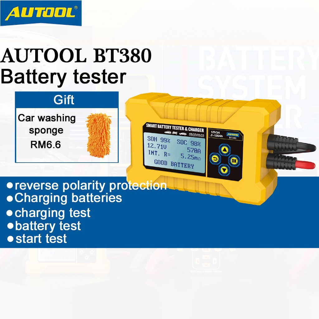 12V AUTOOL BT380 Car Battery Charging+Battery Tester Automotive