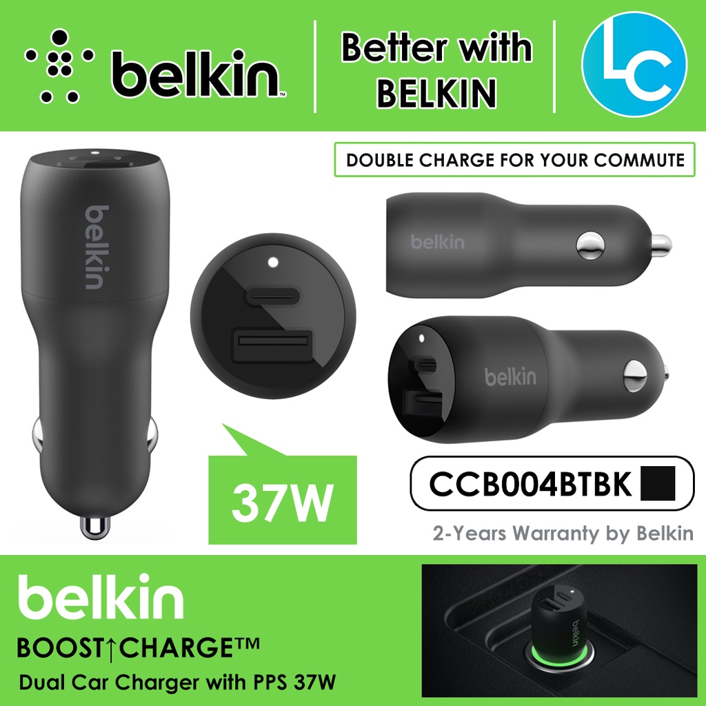 Belkin CCB004btBK BOOSTCHARGE Dual Car Charger Black with PPS 37W 25W