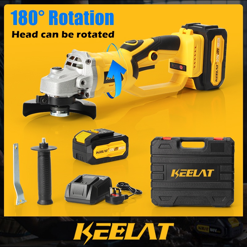 KEELAT KAG006/180° Rotatable Angle Grinder Cordless 3 Gears Variable ...