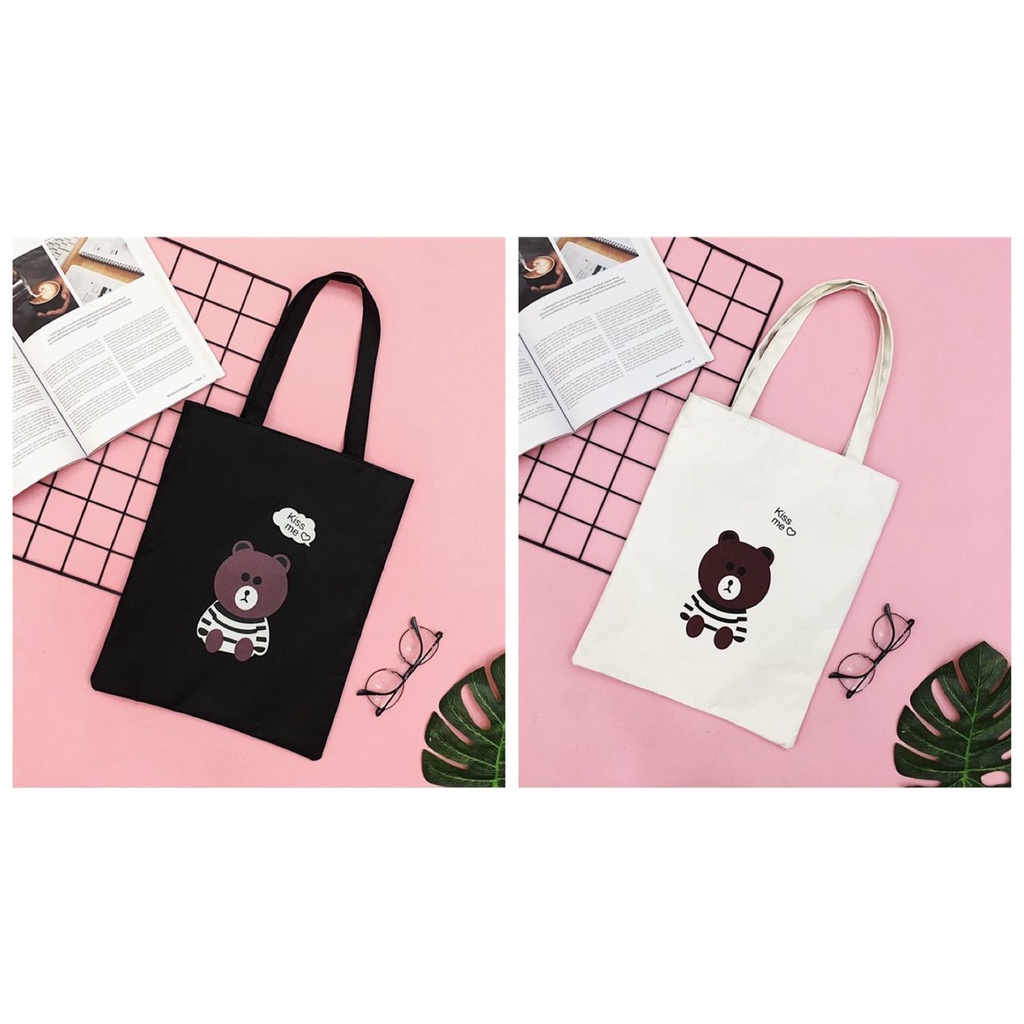 Student Tote Bag With Zip Canvas Beg Tuisyen Galas Tepi Sekolah Cute